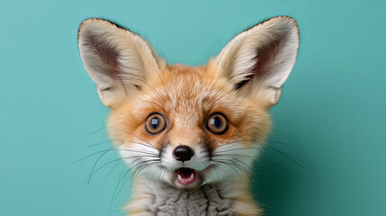 Fototapeta premium A cute little fox with big eyes and a pink nose
