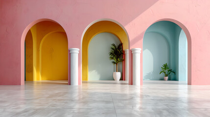 Colorful Arched Interior with Tropical Plants