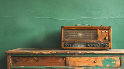 retro vintage and stylish radio as a wide banner for media conversations or podcast streamers concepts with copyspace area - Generative AI