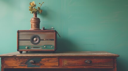 retro vintage and stylish radio as a wide banner for media conversations or podcast streamers concepts with copyspace area - Generative AI