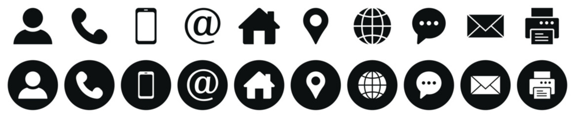 Business card contact information icon set. Vector illustration isolated element.