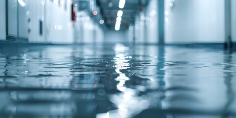 Water damage in electrical room from snowmelt or burst pipes affects cables. Concept Water Damage, Electrical Room, Snowmelt, Burst Pipes, Cable Damage