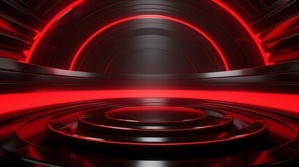 Obraz premium 3d rendering of red and black abstract geometric background. Scene for advertising, technology, showcase, banner, game, sport, cosmetic, business, metaverse. Sci-Fi Illustration. Product display