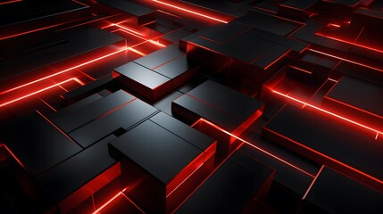 
3d rendering of red and black abstract geometric background. Scene for advertising, technology, showcase, banner, game, sport, cosmetic, business, metaverse. Sci-Fi Illustration. Product display