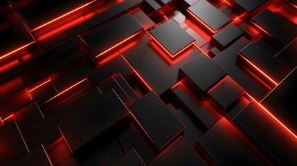 
3d rendering of red and black abstract geometric background. Scene for advertising, technology, showcase, banner, game, sport, cosmetic, business, metaverse. Sci-Fi Illustration. Product display