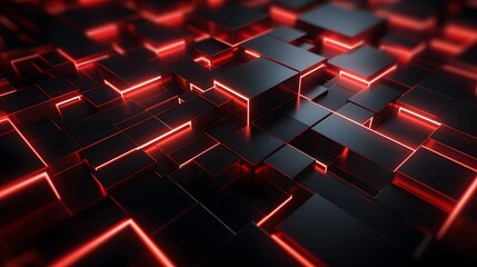 
3d rendering of red and black abstract geometric background. Scene for advertising, technology, showcase, banner, game, sport, cosmetic, business, metaverse. Sci-Fi Illustration. Product display