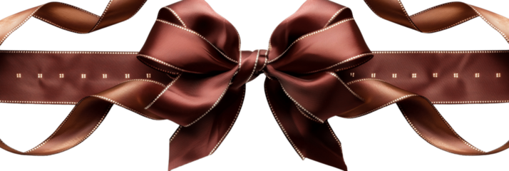 Christmas present red ribbon and bow with gold isolated against transparent background