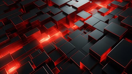 
3d rendering of red and black abstract geometric background. Scene for advertising, technology, showcase, banner, game, sport, cosmetic, business, metaverse. Sci-Fi Illustration. Product display