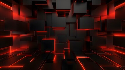 
3d rendering of red and black abstract geometric background. Scene for advertising, technology, showcase, banner, game, sport, cosmetic, business, metaverse. Sci-Fi Illustration. Product display