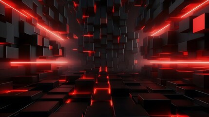 Obraz premium 3d rendering of red and black abstract geometric background. Scene for advertising, technology, showcase, banner, game, sport, cosmetic, business, metaverse. Sci-Fi Illustration. Product display