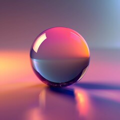 A Single Glass Sphere Reflecting a Colorful Gradient on a Purple Surface
