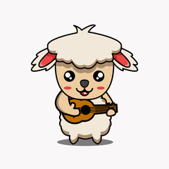 vector design illustration of a cute mascot sheep character playing guitar