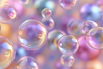 Colorful Abstract Bokeh Background with Holographic Shimmering Bubbles in Soft Pastel Colors
