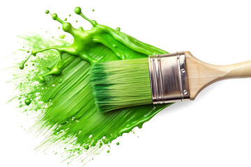 paint brush and green paint splashes