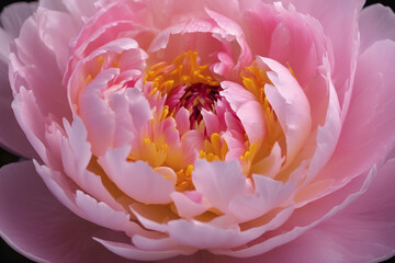 Watercolor pink gold flower abstract mural, peonies, tulips, rose, large delicate voluminous flowers, background, wallpaper, generative AI