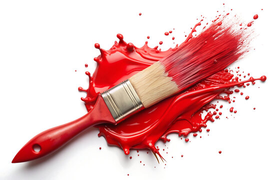 paint brush and red paint splashes