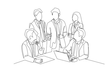 Continuous one line drawing of businessman standing to show opinion about project for his team, business meeting, brainstorming concept, single line art.

