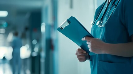 Closeup of a therapist reviewing patient information on a clipboard in a modern clinic