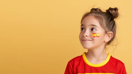 Spain fan soccer football girl competition in team jersey at game