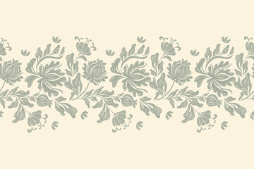 Vintage pattern Indian Floral seamless ethnicity embroidery Ikat texture design vector illustration hand drawn damask wallpaper border frame. 