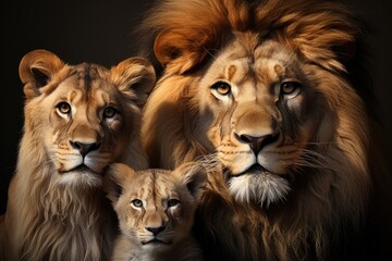 Fototapeta premium Minimalist tenderness the essence of the lion family in soft tones and simple fo, generative IA