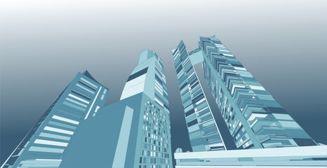 Illustration of Modern High-Rise Residential Architecture in a Metropolis