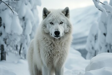 Fototapeta premium Bringing the Arctic Wolf to life an ode minimalist to his silhouette in the vast, generative IA