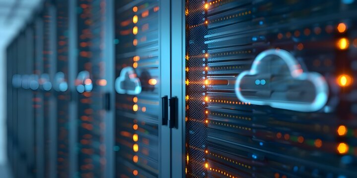 Detailed closeup of hybrid cloud system highlighting complexity and elegance. Concept Hybrid Cloud System, Closeup Details, Complexity, Elegance, Detailed View