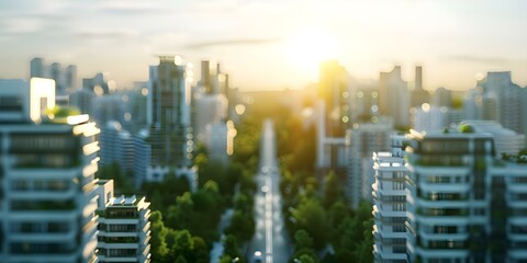 Ecofriendly cityscape with gree. Concept Eco-friendly Urban Design, Green City Initiatives, Sustainable Architecture, Urban Green Spaces