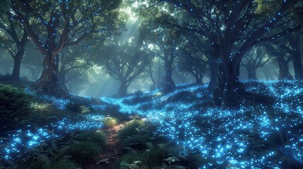 Obraz premium Enchanted Bioluminescent Forest: A Dreamscape of Light and Nature