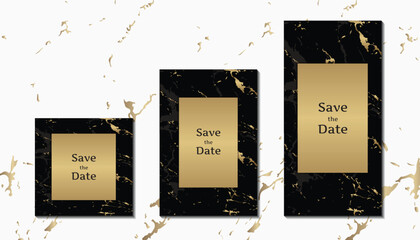Wedding invitation cards black gold marble texture with frame design template3