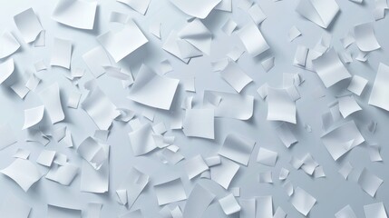 close up of flying paper and stack of papers on white background