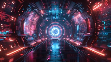 Fototapeta premium Sleek Futuristic Frame with Metallic and Neon Elements for Sci Fi Designs
