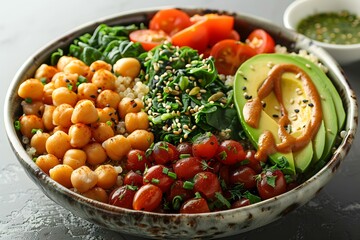 Vegan Buddha bowl with quinoa and fresh veggies.
