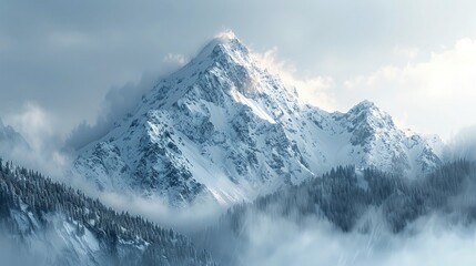 Obraz premium Majestic Mountain Landscapes and Snowy Peaks, Winter Wonderland: Stunning Views of Snow-Covered Peaks.