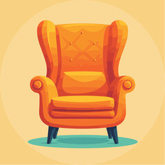 Chair cute furniture armchair with seat pouf for design interior vector illustration cartoon style