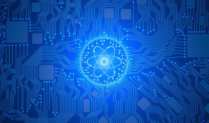 Obraz premium Semiconductor circuit board high tech illustration (8) atomic nucleus symbol