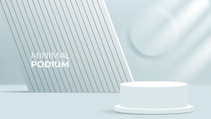 3d white podium display design with shadow overlay and white wooden background