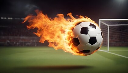 Fototapeta premium burning soccer ball in football ground