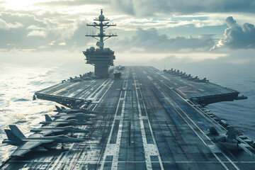 Fototapeta premium panoramic view of a generic military aircraft carrier