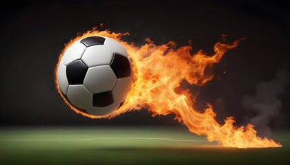 Naklejka premium burning soccer ball in football ground