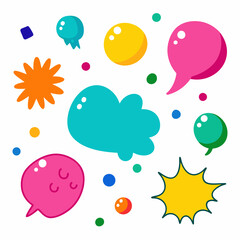 Colorful speech bubbles and stars on white background