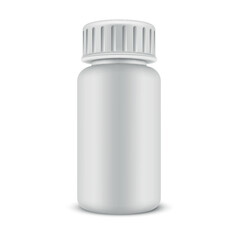 Medical plastic bottle blank with lid container mock up for cure drug realistic vector illustration