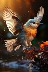 Obraz premium Bird in motion an impressionist journey of colors and light in nature, generative IA