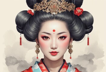 Alluring Oiran in Exquisite Ink: A Vintage Japanese Comic Illustration