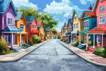 Colorful street full of houses of all colors illustration background