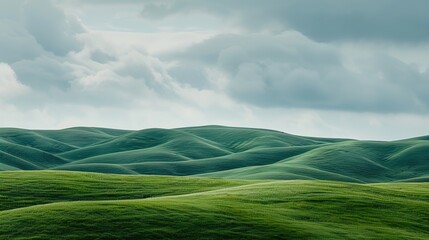 Fototapeta premium Serene Landscape of Green Hills under Cloudy Skies