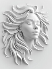 Statue of a woman made of white cement On a white background.