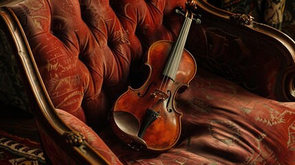 Obraz premium Serene Elegance - Close-up of Traditional Irish Fiddle on Velvet Cushion