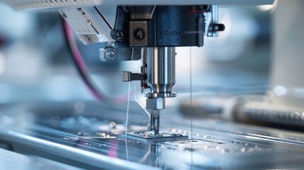 A detailed view of the bobbin case and thread path on a designer sewing machine ensuring smooth and even thread tension for flawless sewing.